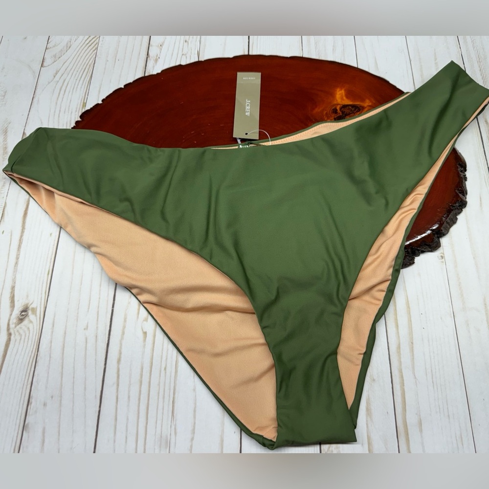 J. Crew Safari Green Curved Waist Cheeky Coverage Bikini Bottom Swimwear Size 2X